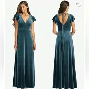 AFTER SIX Dutch Blue Flutter Sleeve Maxi Dress Size 6